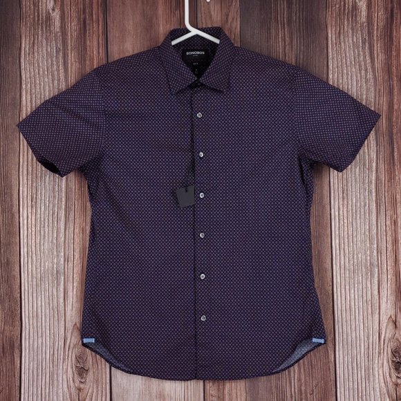 Bonobos Stretch Slim Fit Mens Size Medium Oslo Geometric S/S Button Up Shirt - Picture 1 of 13